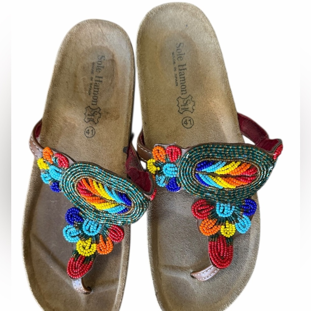Sole Hamon beaded thong sandals made in Spain Size 41/10*​